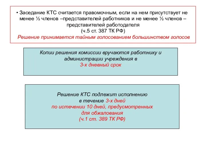 Заседание КТС считается правомочным, если на нем присутствует не менее