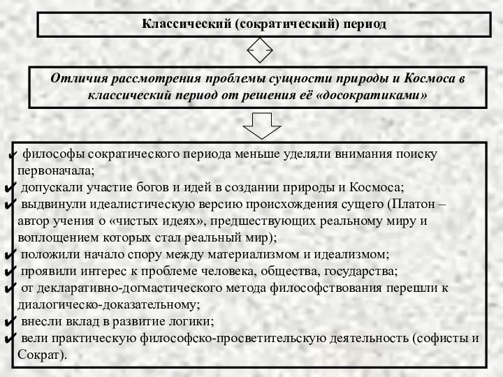 философы сократического периода меньше уделяли внимания поиску первоначала; допускали участие