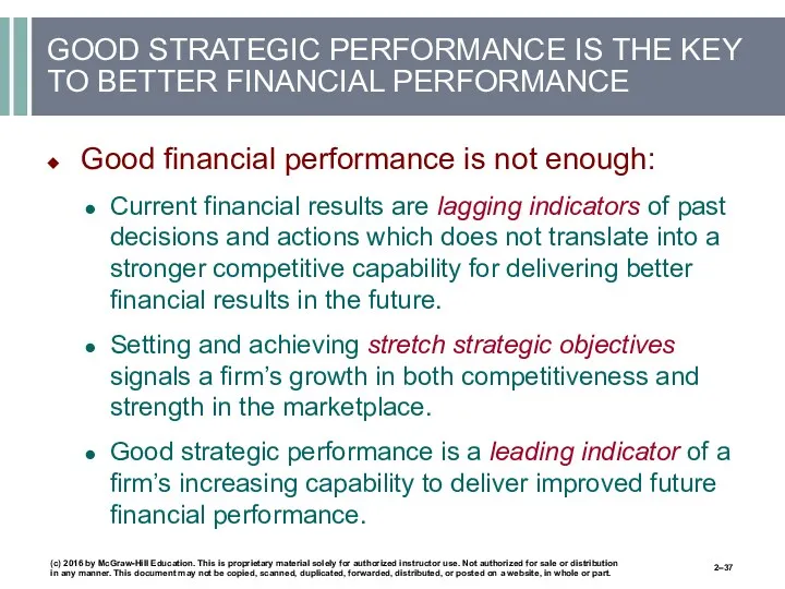 GOOD STRATEGIC PERFORMANCE IS THE KEY TO BETTER FINANCIAL PERFORMANCE