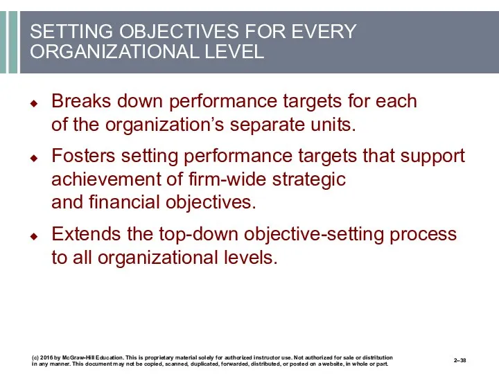 SETTING OBJECTIVES FOR EVERY ORGANIZATIONAL LEVEL Breaks down performance targets