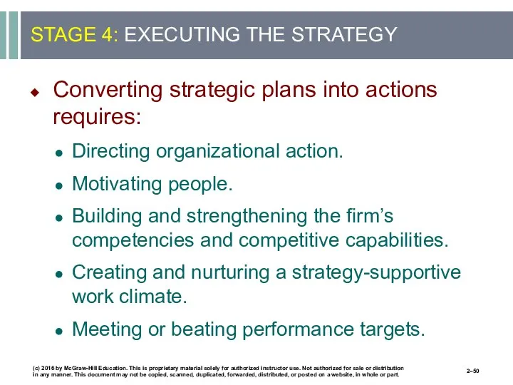 STAGE 4: EXECUTING THE STRATEGY Converting strategic plans into actions