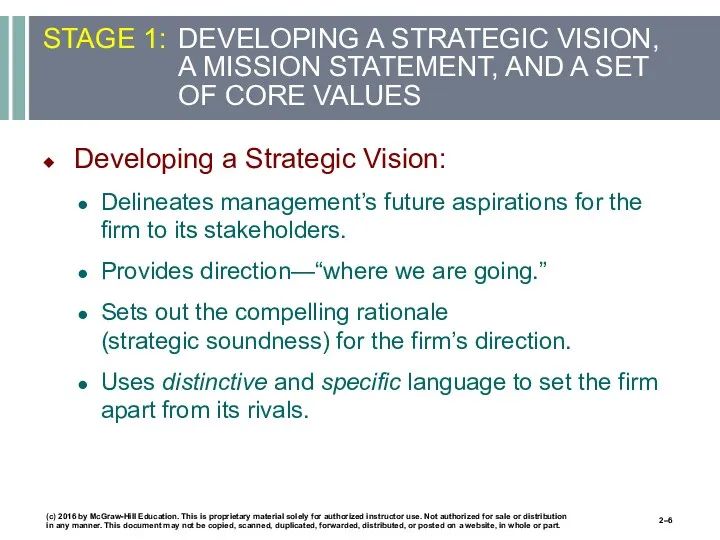 STAGE 1: DEVELOPING A STRATEGIC VISION, A MISSION STATEMENT, AND