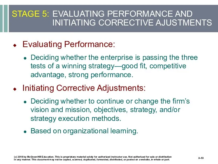 STAGE 5: EVALUATING PERFORMANCE AND INITIATING CORRECTIVE AJUSTMENTS Evaluating Performance: