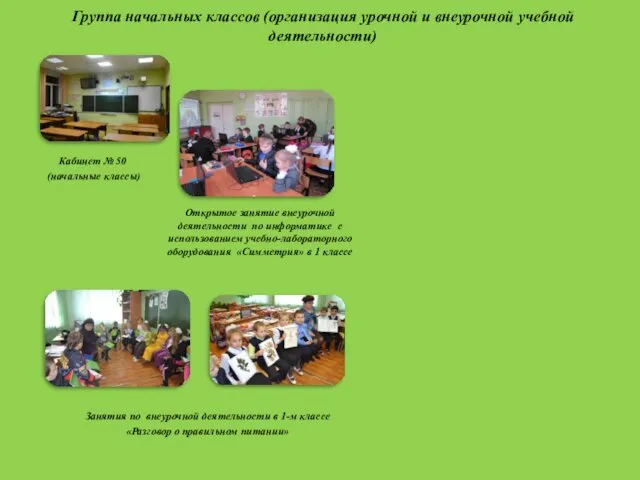 Группа начальных классов (организация урочной и внеурочной учебной деятельности) Занятия по внеурочной деятельности