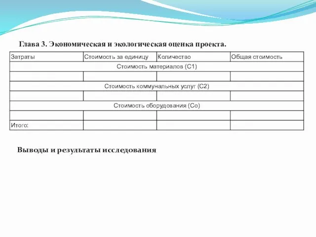 Глава 3. Экономическая и экологическая оценка проекта. Выводы и результаты исследования