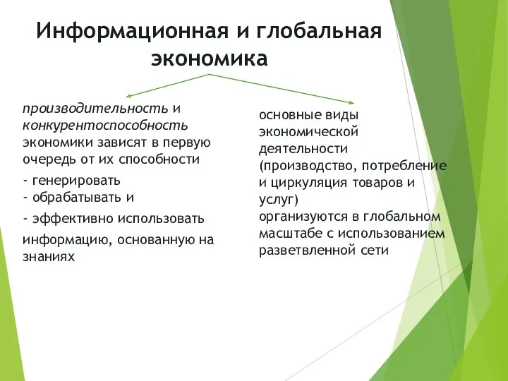 Информационная и глобальная экономика производительность и конкурентоспособность экономики зависят в