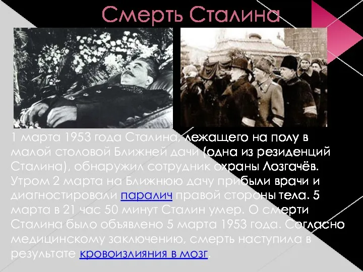 Смерть Сталина 1 марта 1953 года Сталина, лежащего на полу