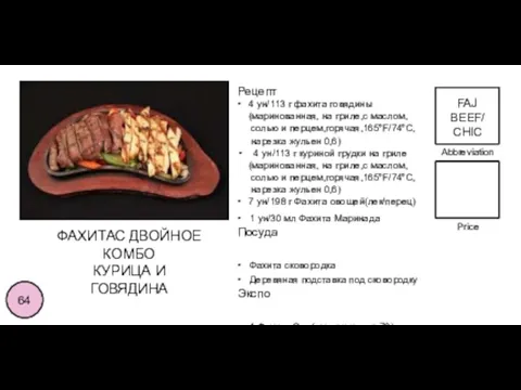 Abbreviation Price 64 ФАХИТАС ДВОЙНОЕ КОМБО КУРИЦА И ГОВЯДИНА FAJ