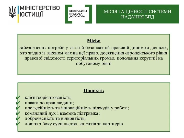 МІСІЯ ТА ЦІННОСТІ СИСТЕМИ НАДАННЯ БПД