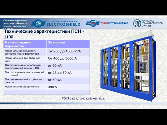 Технические характеристики ПСН - 1100 ГОСТ 14254, Ts 00212883-030:2014.