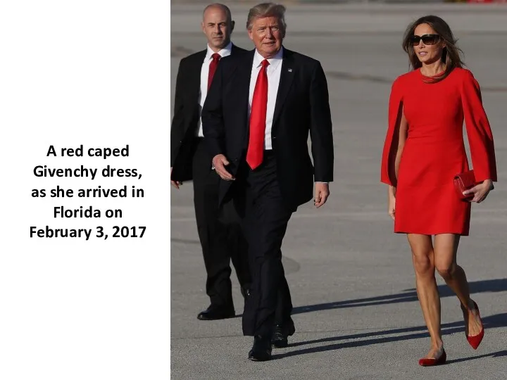 A red caped Givenchy dress, as she arrived in Florida on February 3, 2017