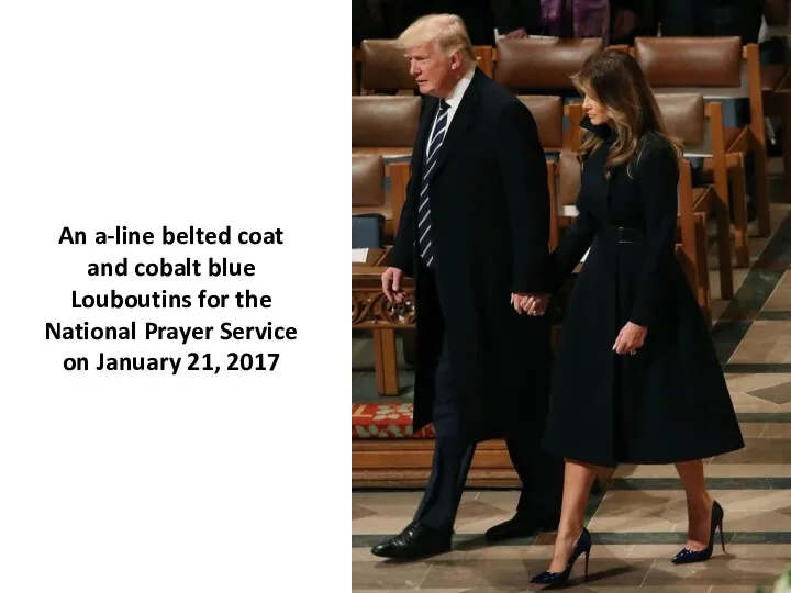 An a-line belted coat and cobalt blue Louboutins for the National Prayer Service
