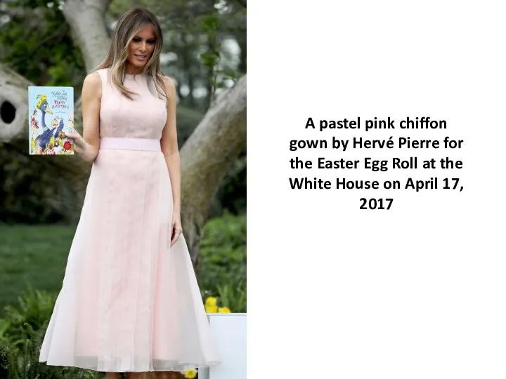 A pastel pink chiffon gown by Hervé Pierre for the Easter Egg Roll