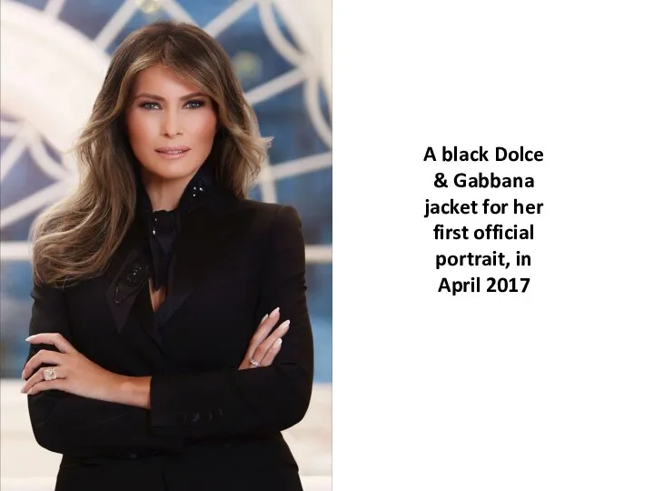 A black Dolce & Gabbana jacket for her first official portrait, in April 2017