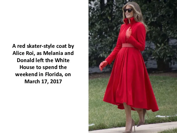 A red skater-style coat by Alice Roi, as Melania and Donald left the
