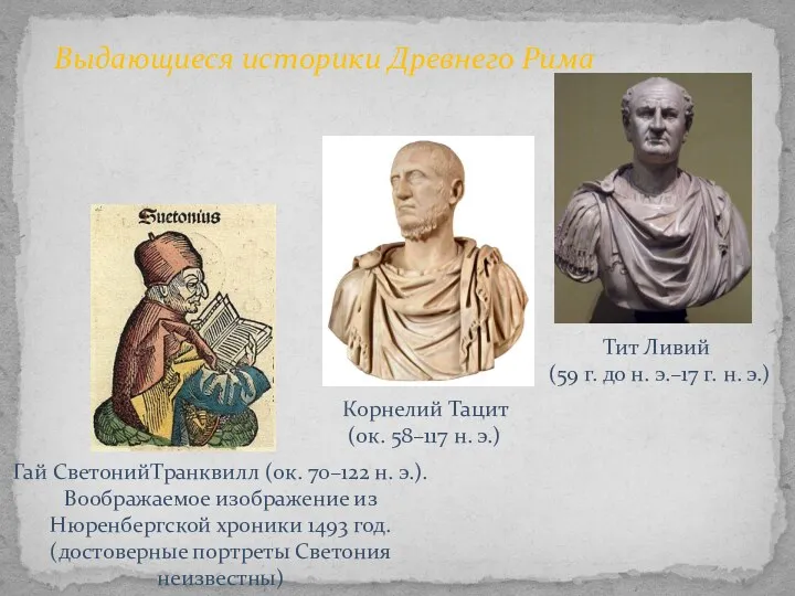 Выдающиеся историки Древнего Рима Тит Ливий (59 г. до н.