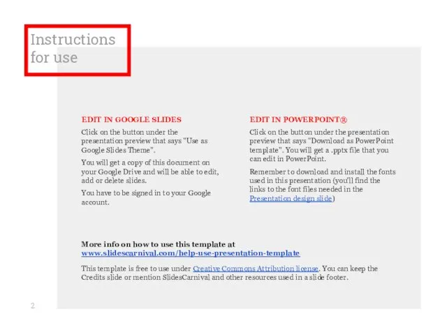 Instructions for use EDIT IN GOOGLE SLIDES Click on the