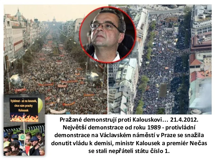 Pražané demonstrují proti Kalouskovi… 21.4.2012. Největší demonstrace od roku 1989