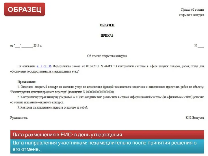 ОБРАЗЕЦ Дата направления участникам: незамедлительно после принятия решения о его