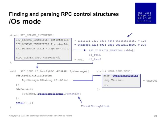 Finding and parsing RPC control structures /Os mode struct RPC_SERVER_INTERFACE{