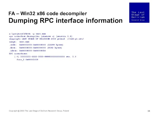 FA – Win32 x86 code decompiler Dumping RPC interface information