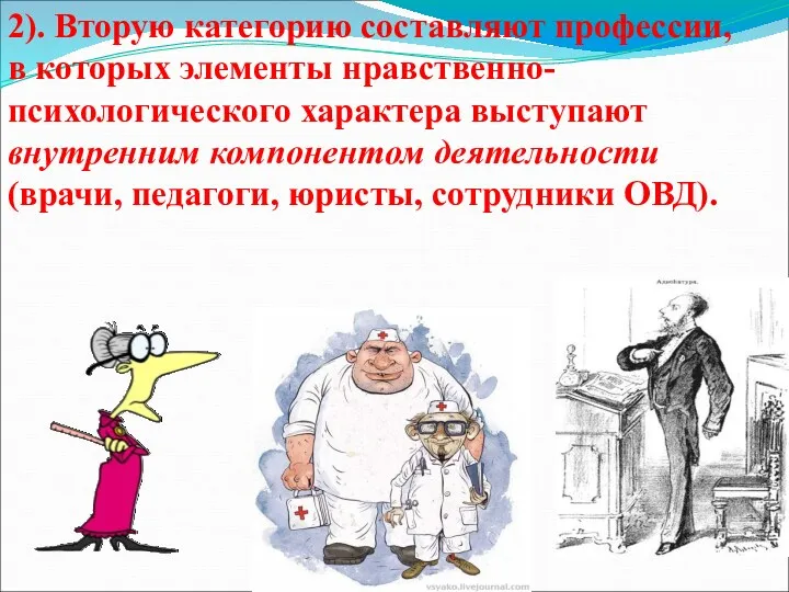 2). Вторую категорию составляют профессии, в которых элементы нравственно-психологического характера