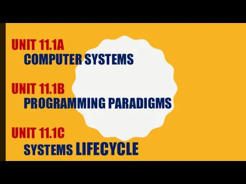 UNIT 11.1A COMPUTER SYSTEMS UNIT 11.1B PROGRAMMING PARADIGMS UNIT 11.1C SYSTEMS LIFECYCLE