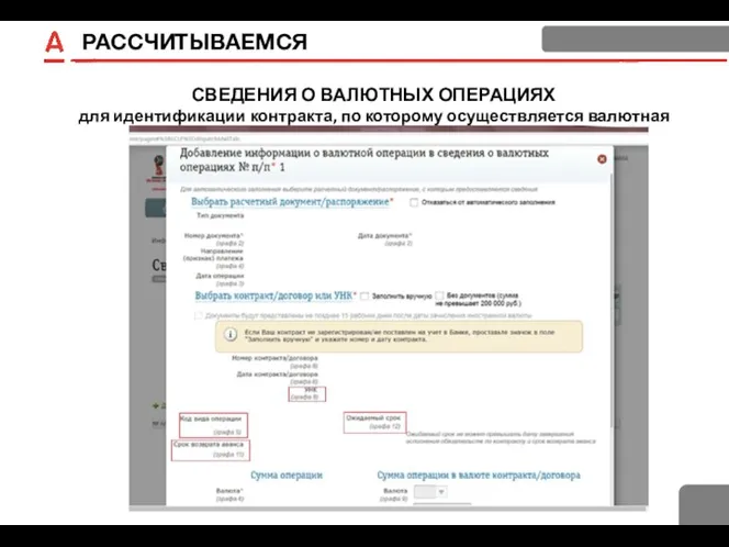 РАССЧИТЫВАЕМСЯ СВЕДЕНИЯ О ВАЛЮТНЫХ ОПЕРАЦИЯХ для идентификации контракта, по которому осуществляется валютная операция