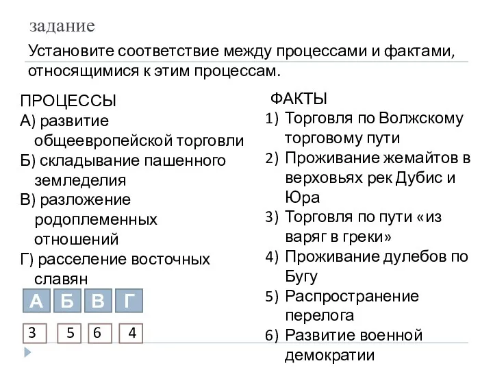 задание Установите соответствие между процессами и фактами, относящимися к этим