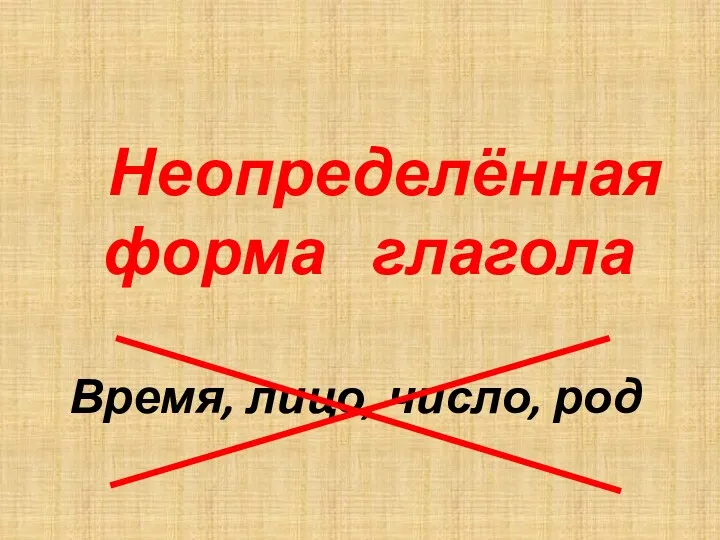 Неопределённая форма глагола Время, лицо, число, род