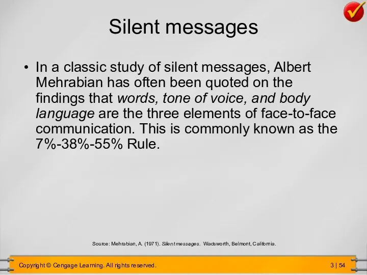 Silent messages In a classic study of silent messages, Albert