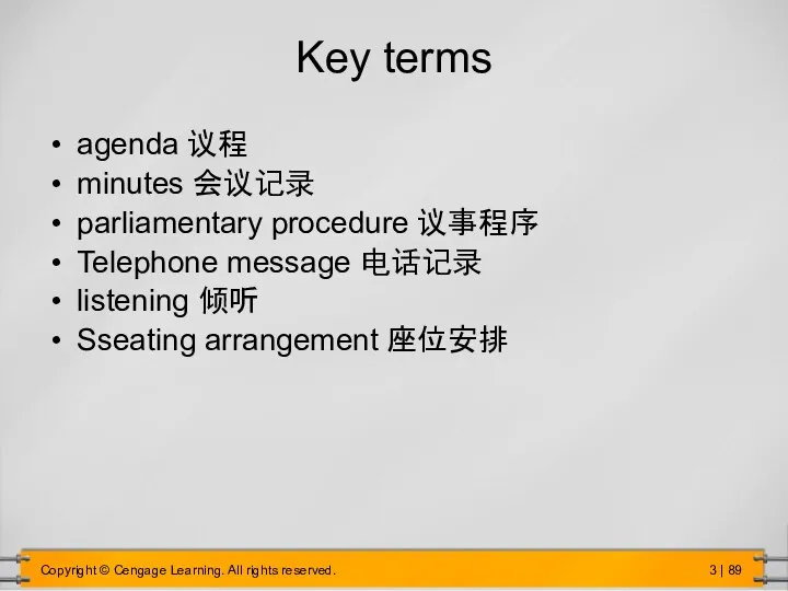Key terms agenda 议程 minutes 会议记录 parliamentary procedure 议事程序 Telephone