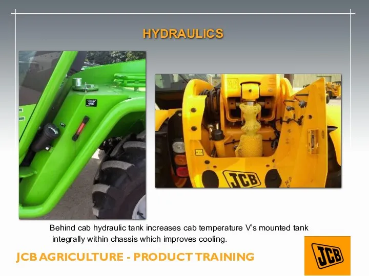 HYDRAULICS Behind cab hydraulic tank increases cab temperature V’s mounted
