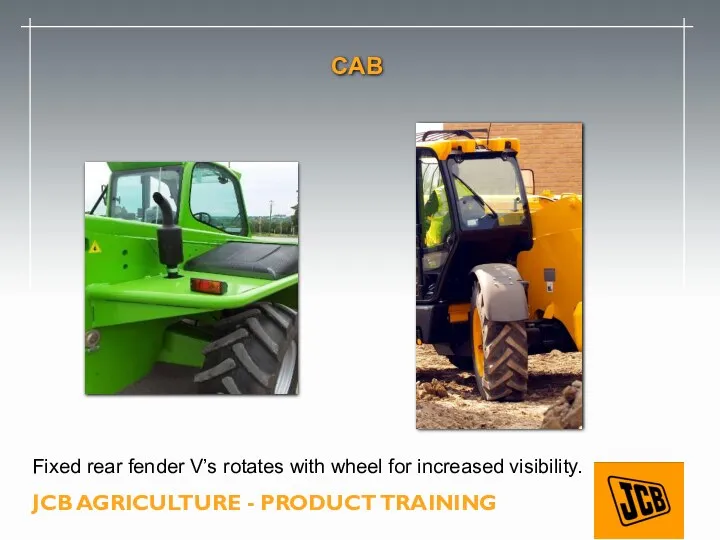 CAB Fixed rear fender V’s rotates with wheel for increased visibility.