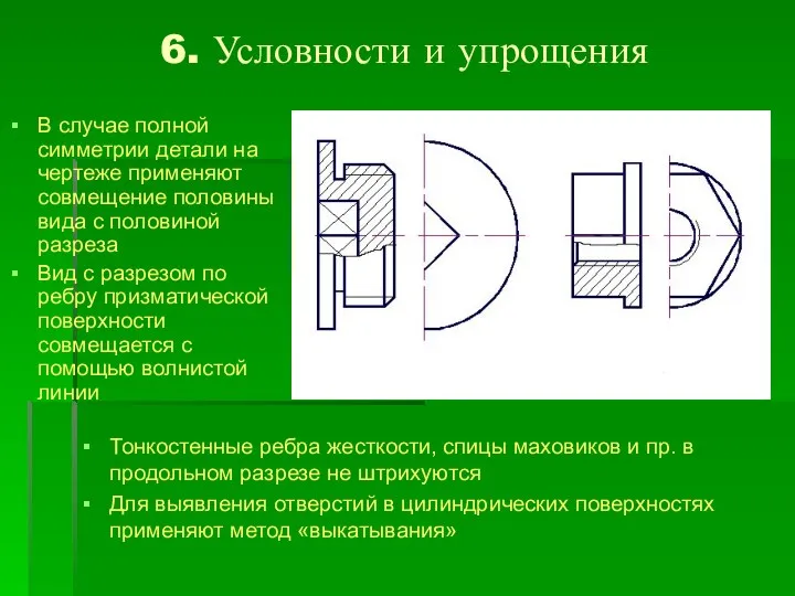 6. Условности и упрощения В случае полной симметрии детали на