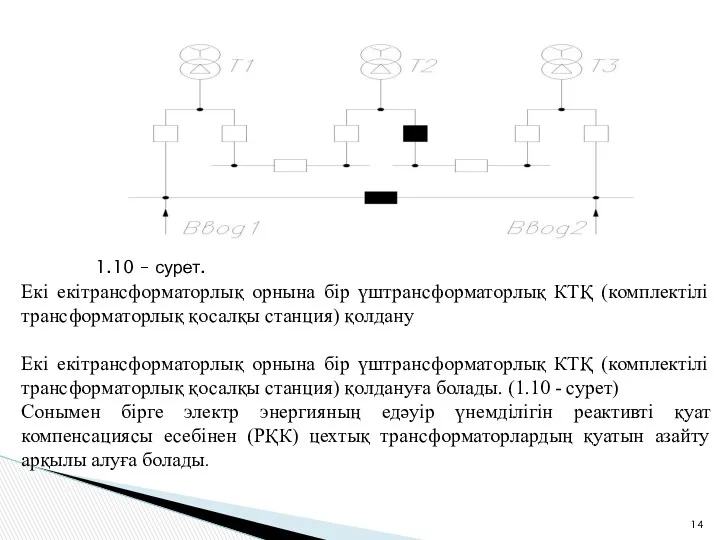 Екі екітрансформаторлық орнына бір үштрансформаторлық КТҚ (комплектілі трансформаторлық қосалқы станция)