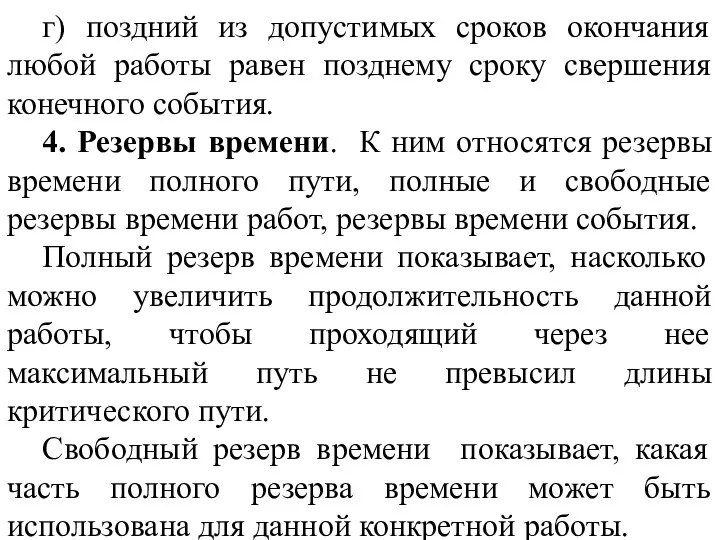 г) поздний из допустимых сроков окончания любой работы равен позднему