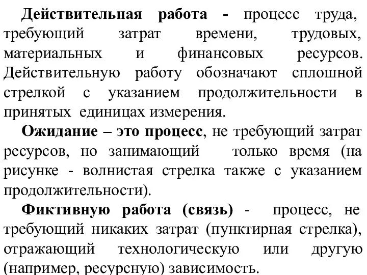 Действительная работа - процесс труда, требующий затрат времени, трудовых, материальных