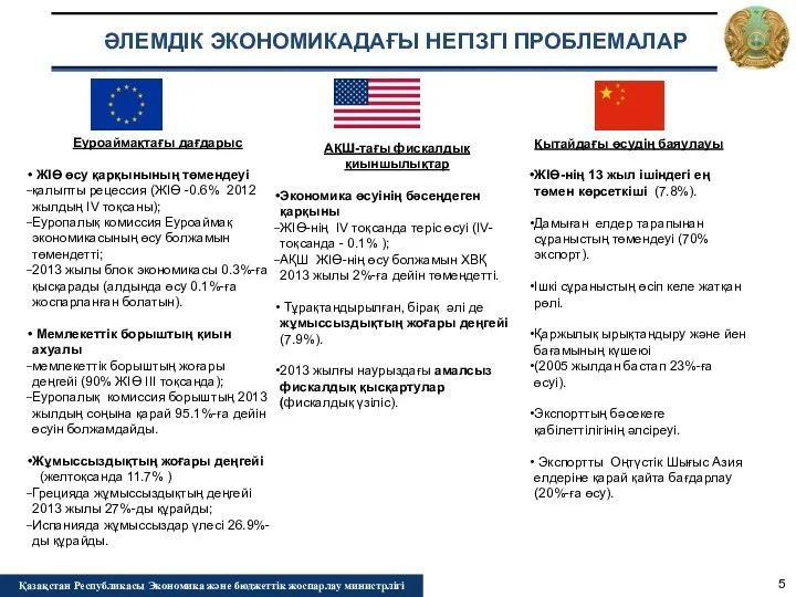 ӘЛЕМДІК ЭКОНОМИКАДАҒЫ НЕГІЗГІ ПРОБЛЕМАЛАР Қазақстан Республикасы Экономика және бюджеттік жоспарлау