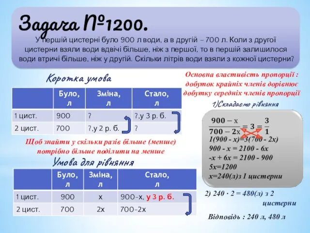 Задача №1200. У першій цистерні було 900 л води, а