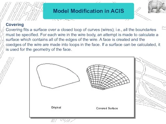Model Modification in ACIS Covering Covering fits a surface over