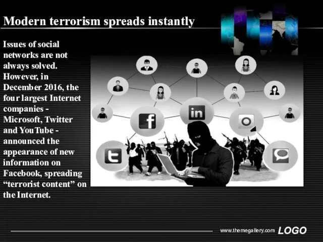 www.themegallery.com Modern terrorism spreads instantly Issues of social networks are not always solved.