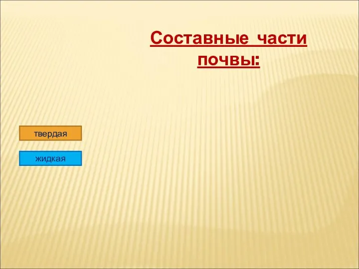 Составные части почвы: твердая жидкая газообразная живые организмы минеральные и