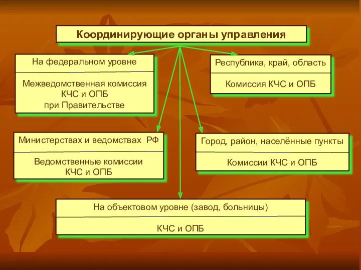 Координирующие органы управления На федеральном уровне Межведомственная комиссия КЧС и