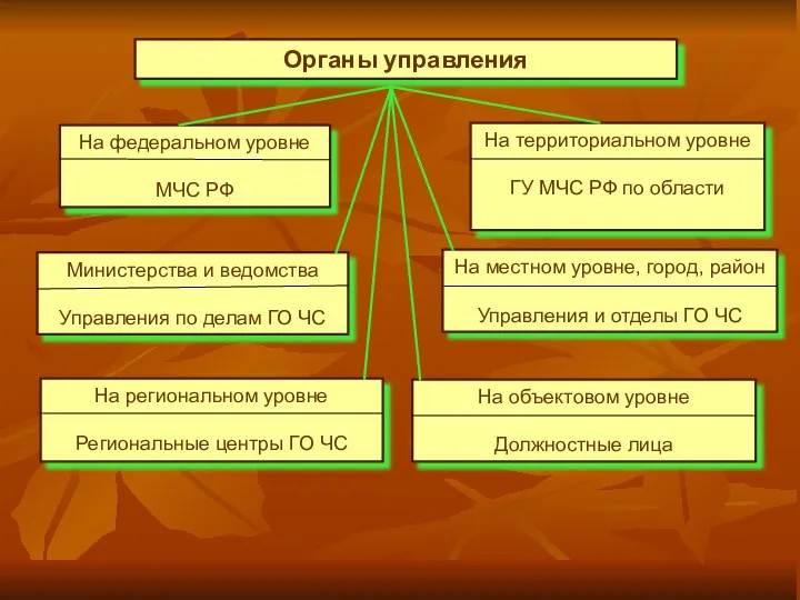 Органы управления На федеральном уровне МЧС РФ На территориальном уровне