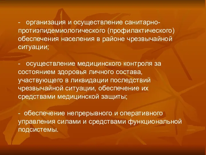 - организация и осуществление санитарно-протиэпидемиологического (профилактического) обеспечения населения в районе