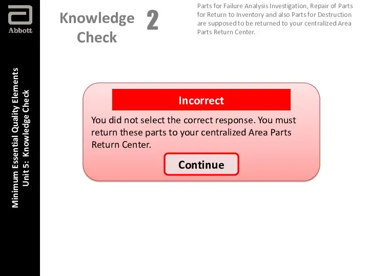 Minimum Essential Quality Elements Unit 5: Knowledge Check You did