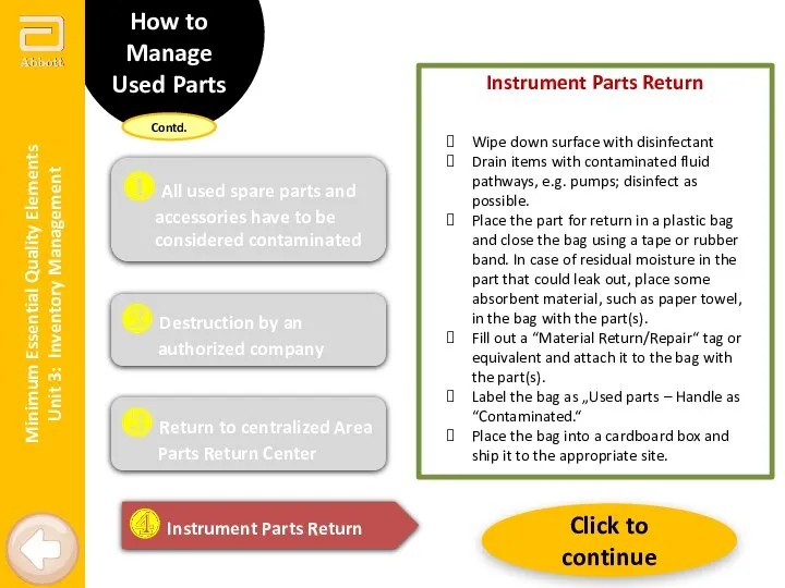 Instrument Parts Return Wipe down surface with disinfectant Drain items