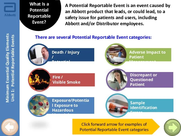 Minimum Essential Quality Elements Unit 1: Potential Reportable Events What