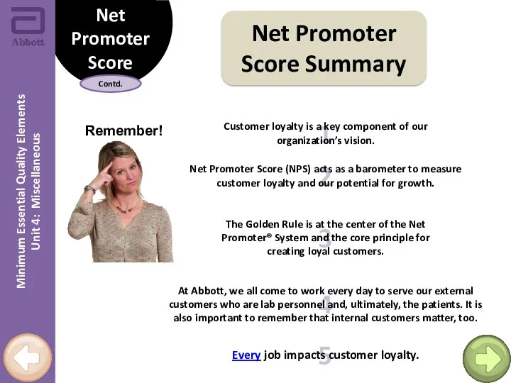 Minimum Essential Quality Elements Unit 4: Miscellaneous Net Promoter Score